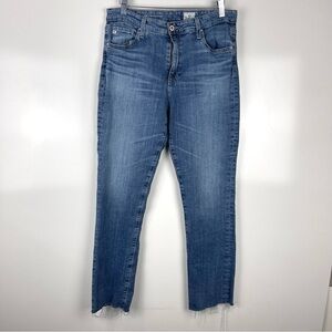 AG Jeans Mari High Rise Slim Straight Jeans Raw Hem Size 32 Blue